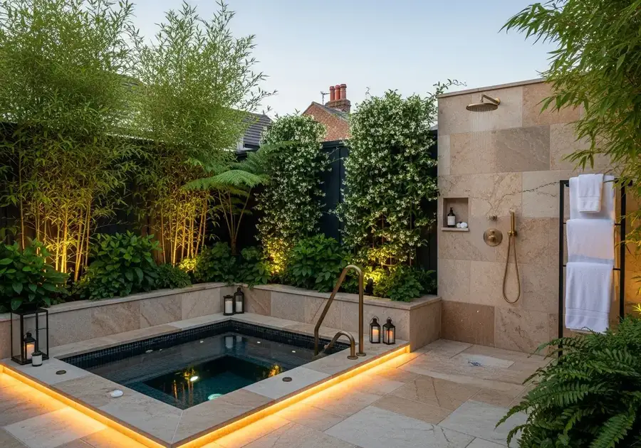 Bespoke garden spa area — luxury hot tub cabin installation, Hertfordshire