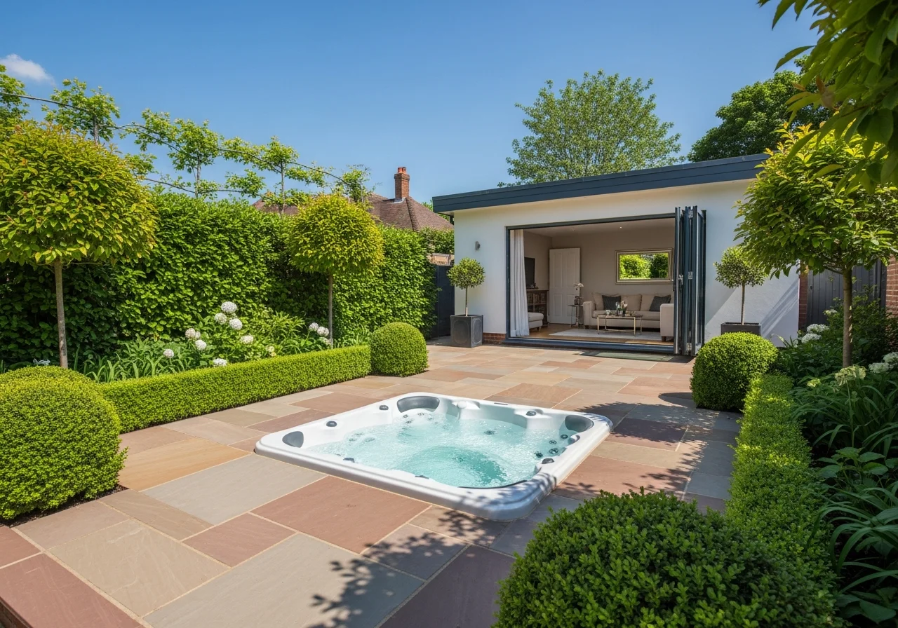 Sunken hot tub garden hertfordshire day 1 — Sublime Outdoor Living, Hertfordshire
